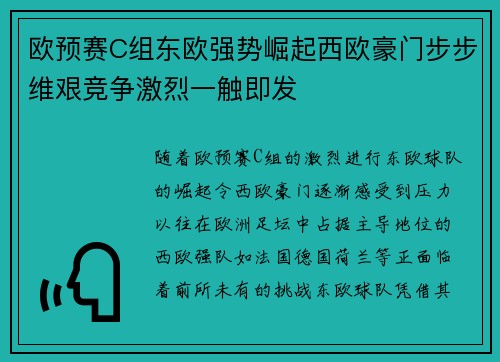 欧预赛C组东欧强势崛起西欧豪门步步维艰竞争激烈一触即发